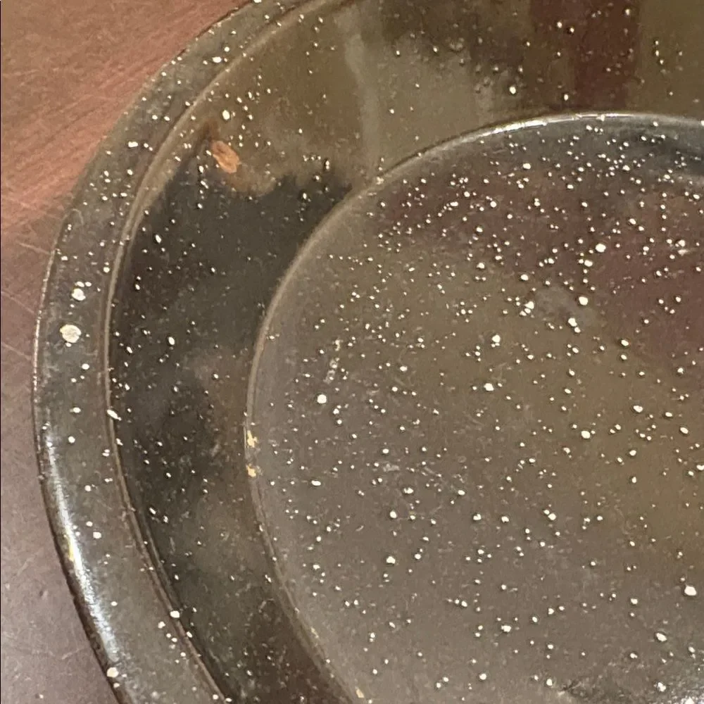Vintage yBlack Speckled Enamel Pie Plate